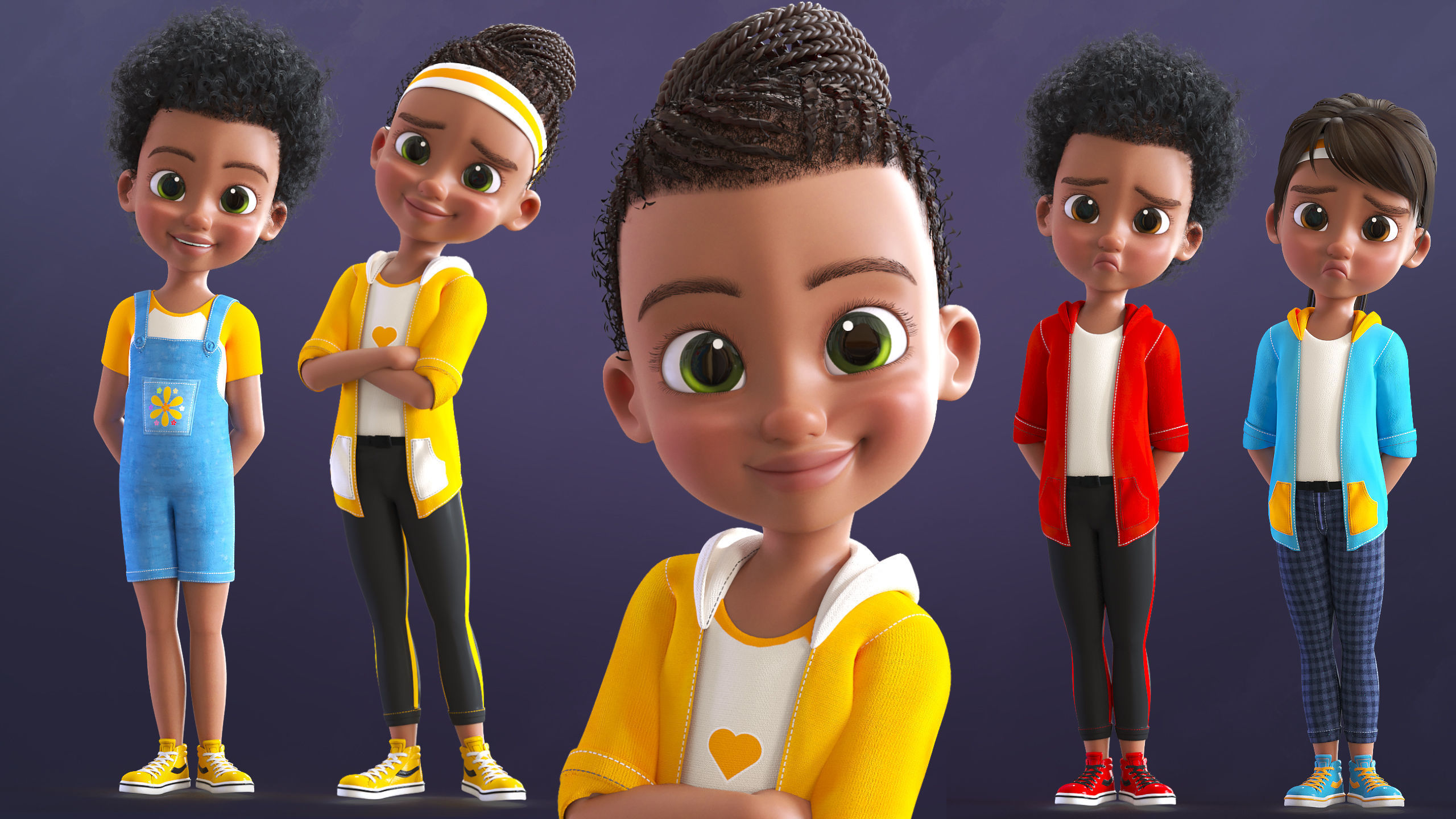 Cartoon Afro Family Pack - 3d Rigged Characters 3D model_28