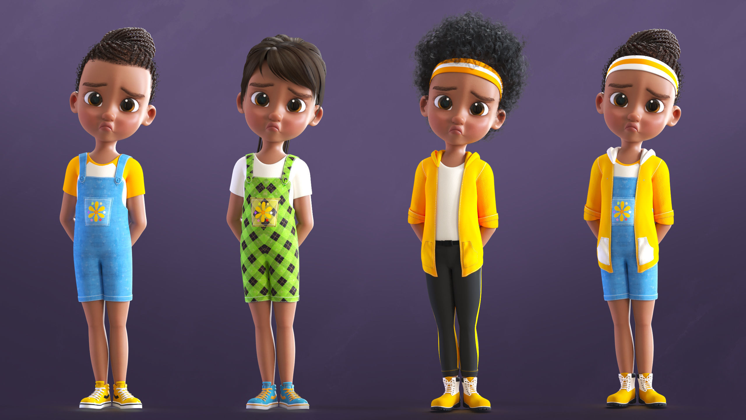 Cartoon Afro Family Pack - 3d Rigged Characters 3D model_14
