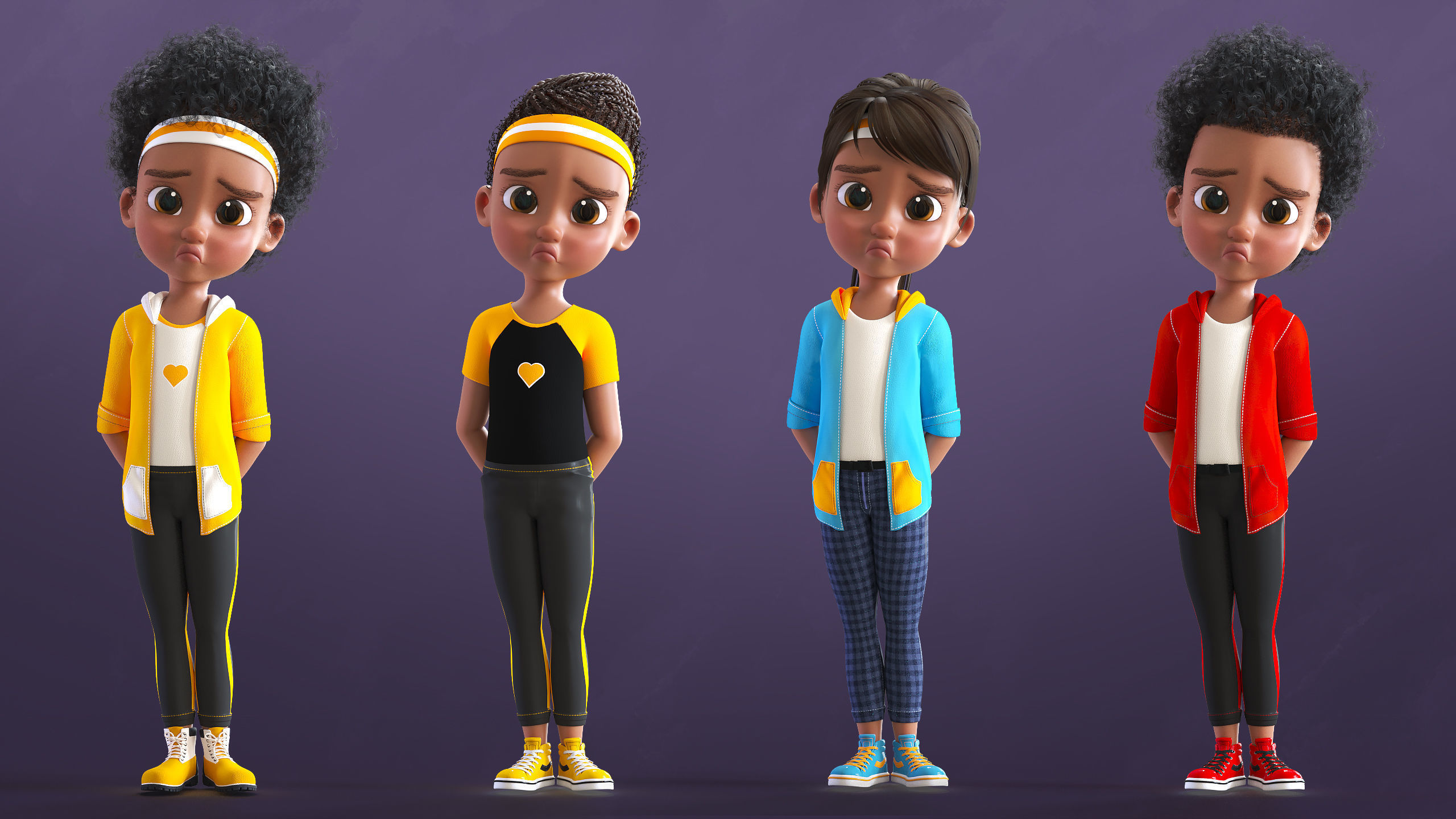 Cartoon Afro Family Pack - 3d Rigged Characters 3D model_13