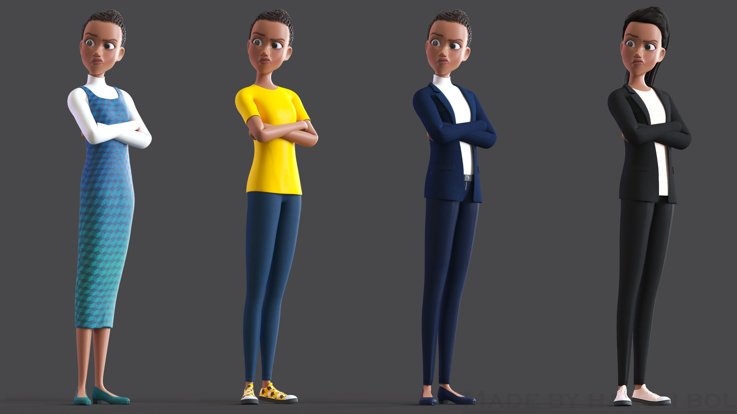 Cartoon Afro Family Pack - 3d Rigged Characters 3D model_58