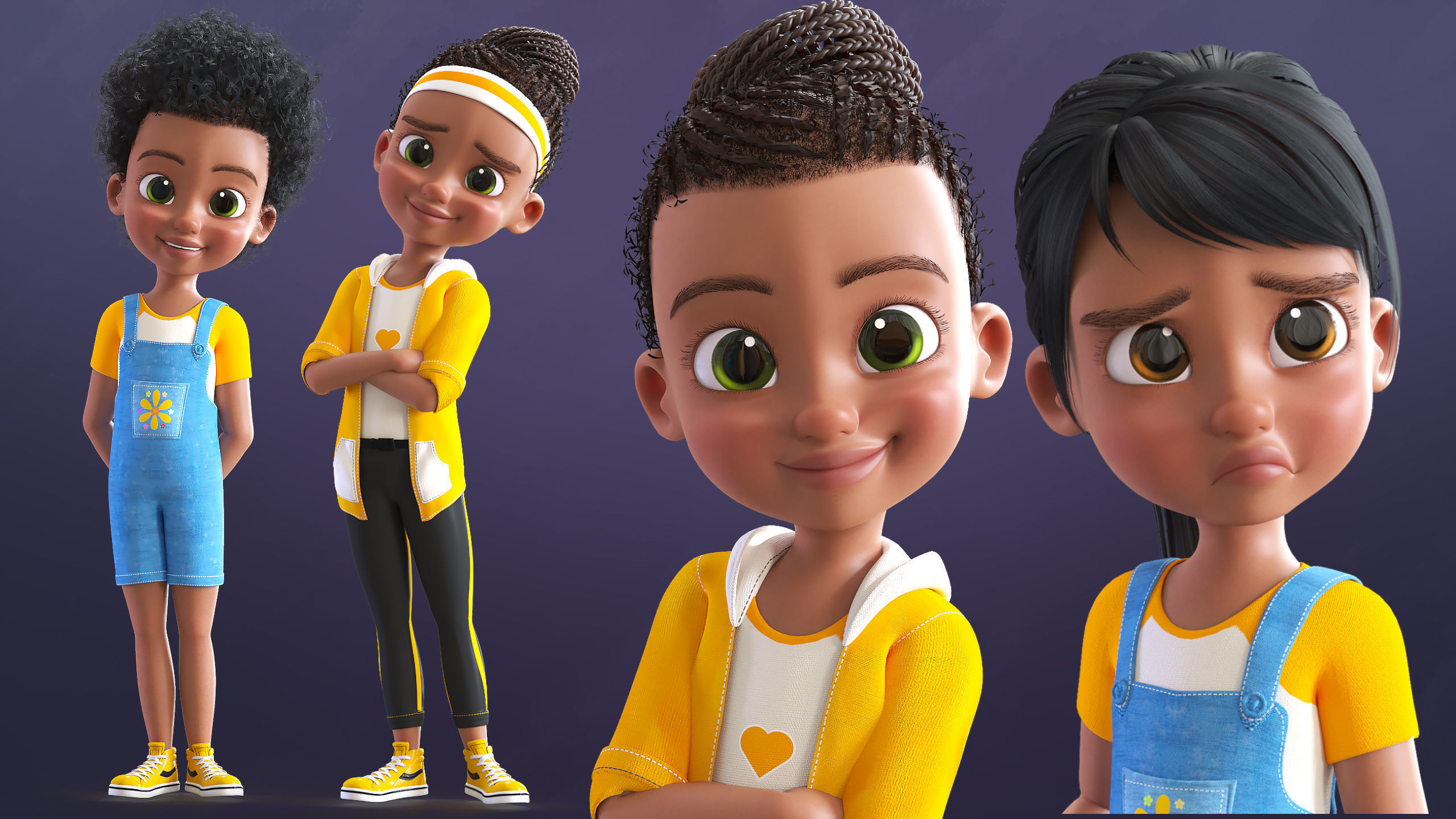 Cartoon Afro Family Pack - 3d Rigged Characters 3D model_6