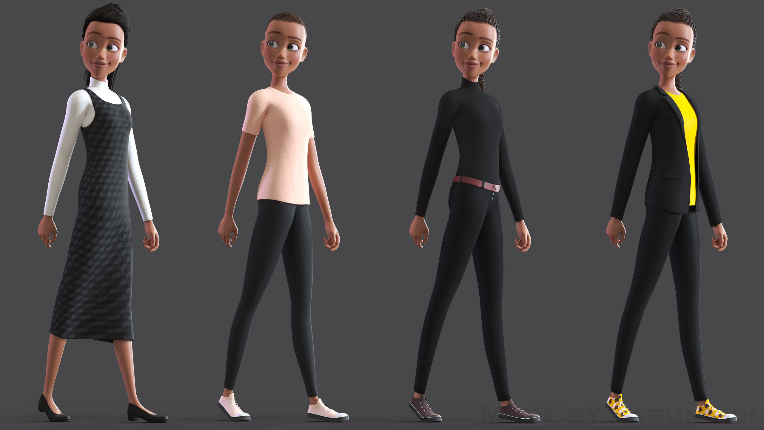 Cartoon Afro Family Pack - 3d Rigged Characters 3D model_65
