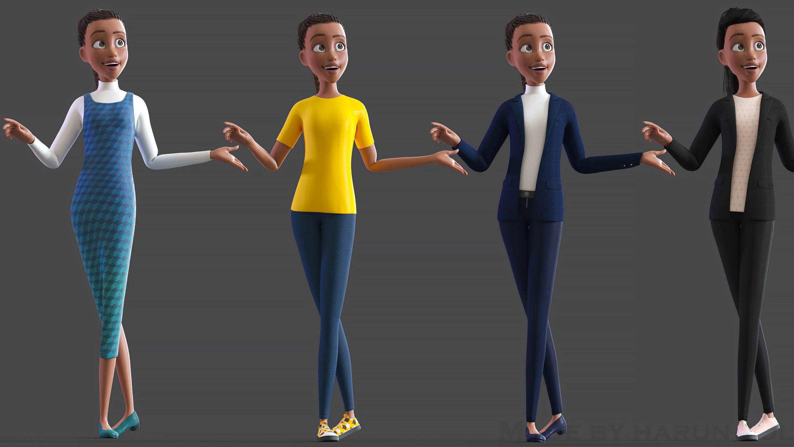 Cartoon Afro Family Pack - 3d Rigged Characters 3D model_60