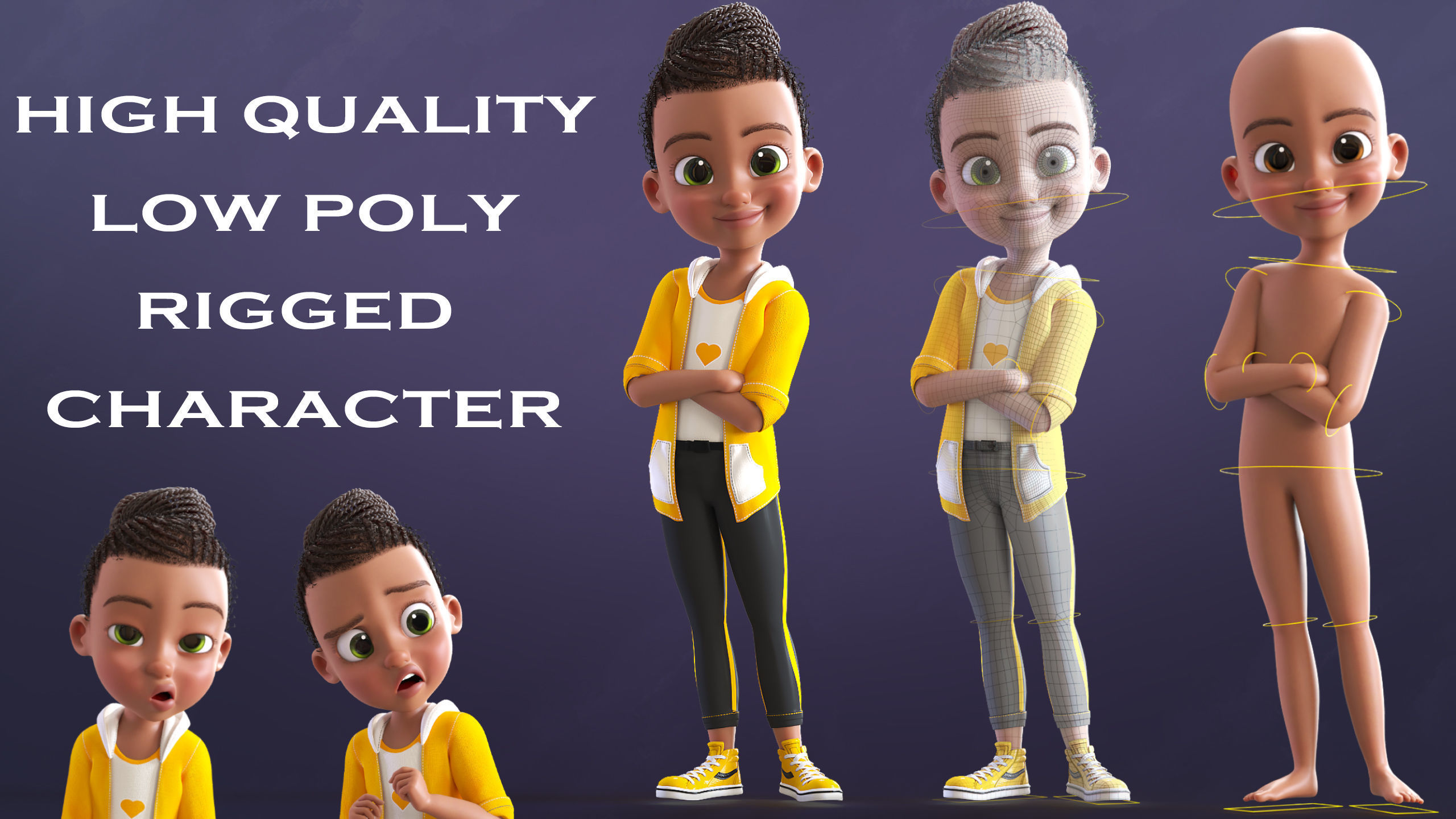 Cartoon Afro Family Pack - 3d Rigged Characters 3D model_27