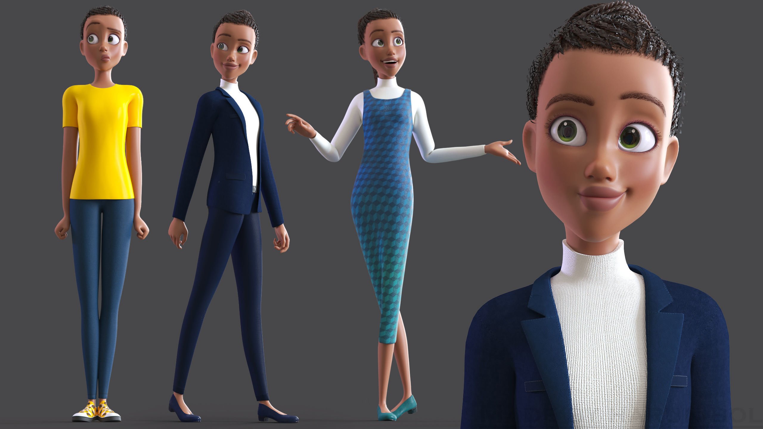 Cartoon Afro Family Pack - 3d Rigged Characters 3D model_70