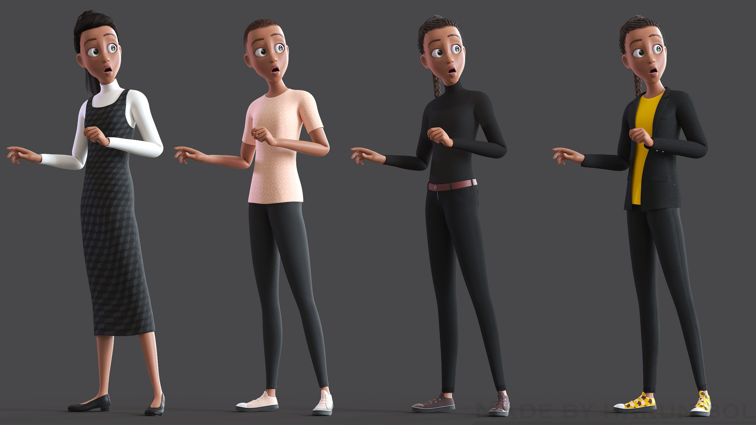 Cartoon Afro Family Pack - 3d Rigged Characters 3D model_57