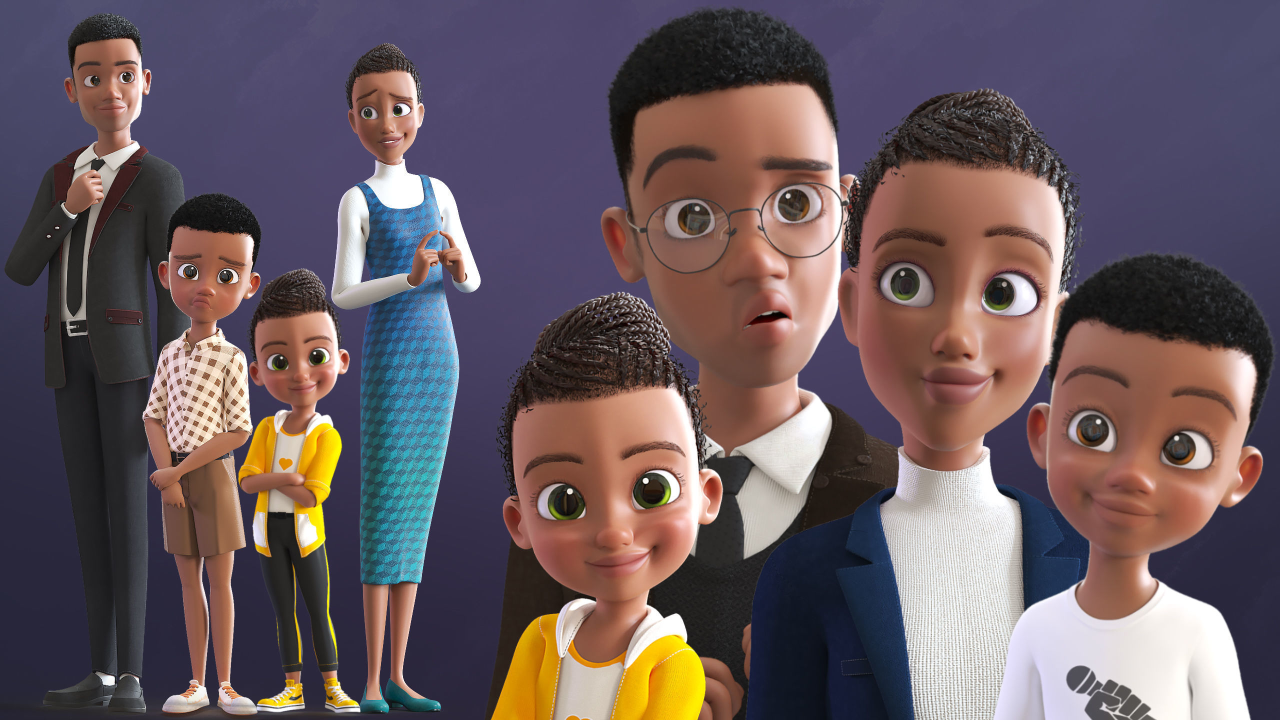 Cartoon Afro Family Pack - 3d Rigged Characters 3D model_101