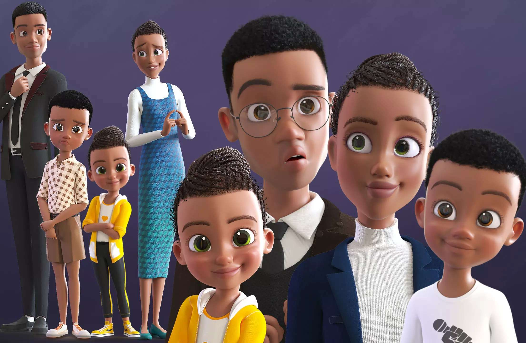 Cartoon Afro Family Pack - 3d Rigged Characters 3D model_0
