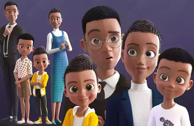 Cartoon Afro Family Pack - 3d Rigged Characters 3D model