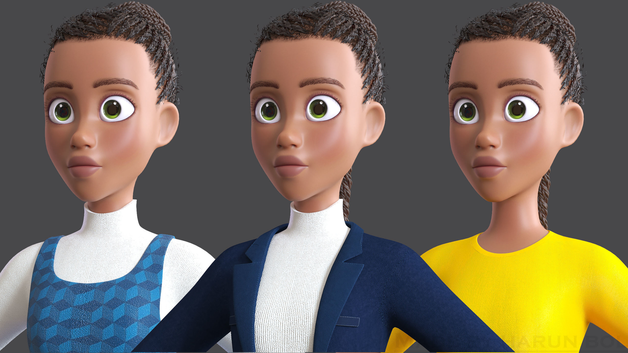 Cartoon Afro Family Pack - 3d Rigged Characters 3D model_55