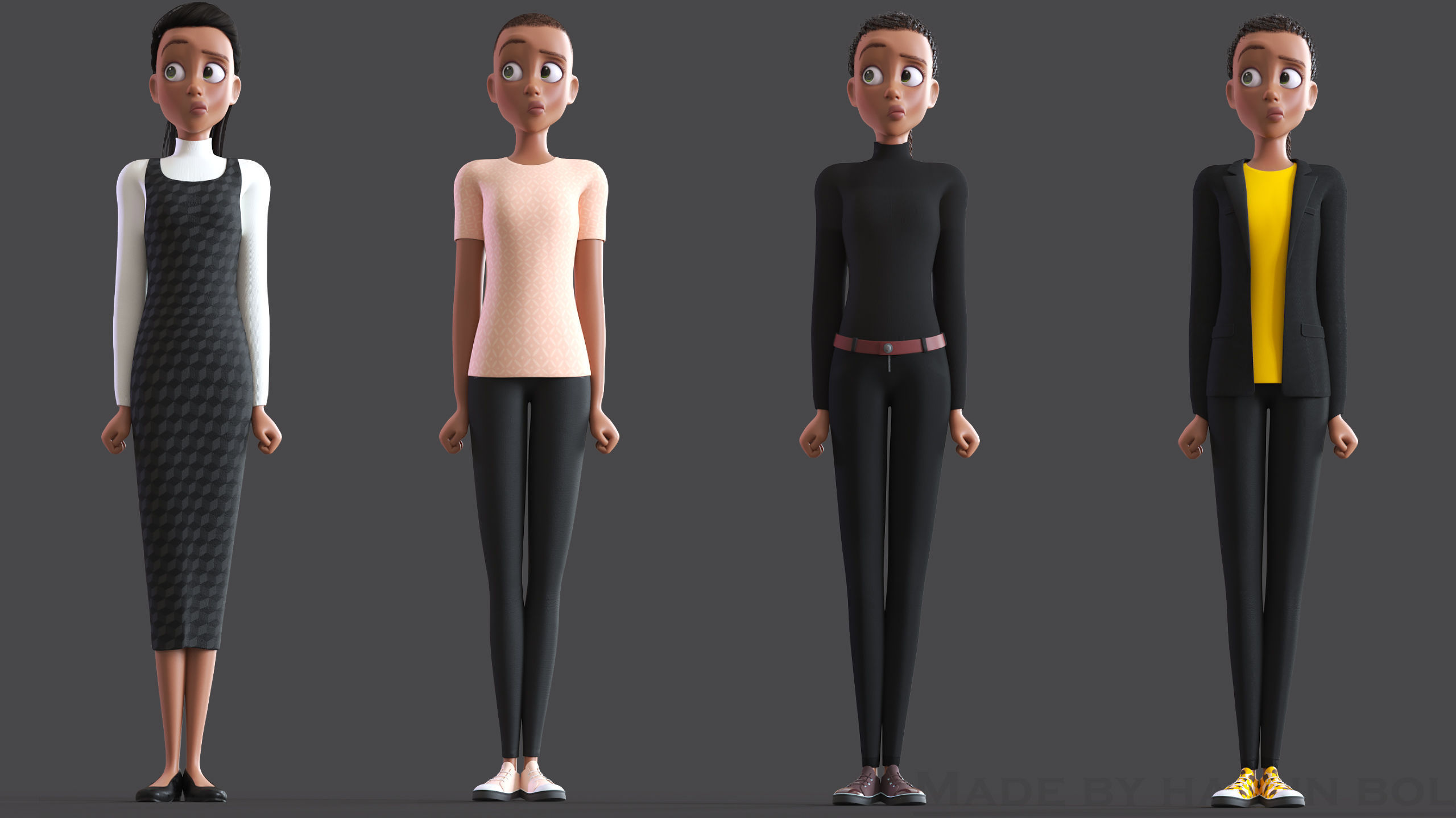 Cartoon Afro Family Pack - 3d Rigged Characters 3D model_63