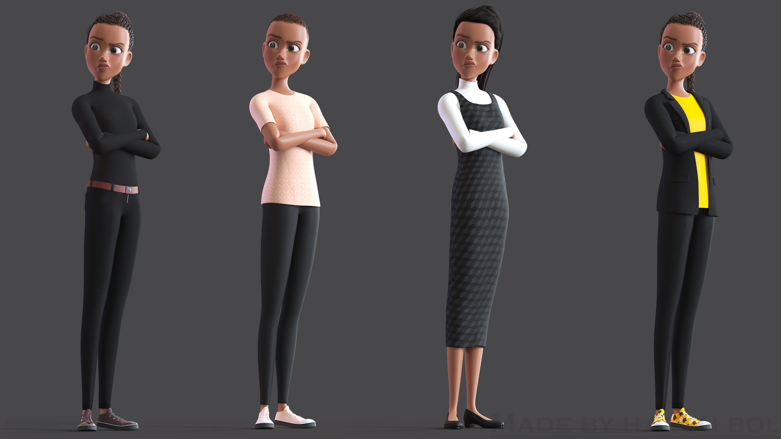 Cartoon Afro Family Pack - 3d Rigged Characters 3D model_59