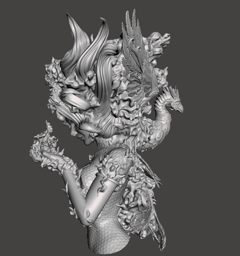 phoenix 3d model Bust with base for 3d printing 3D print model_2
