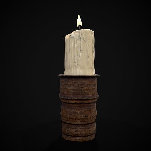 Rustic Wood Mortar Candlestick Low-poly 3D model