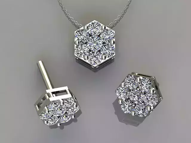 Diamond Flower Pendant and Diamond Flower Earring