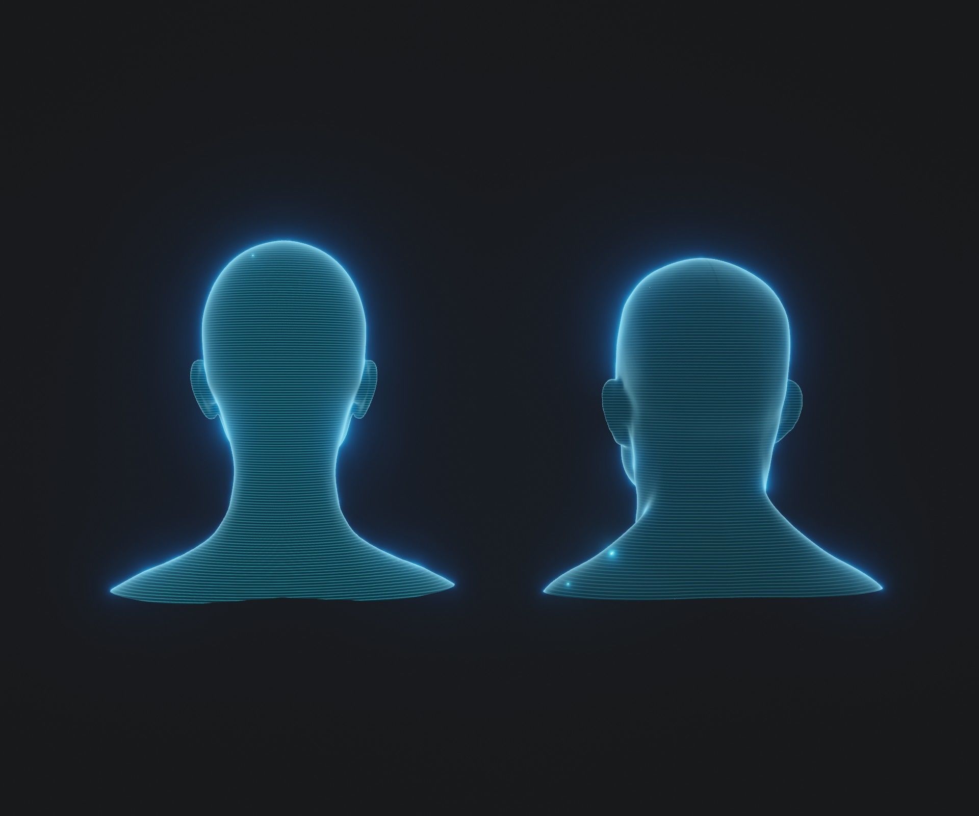 Hologram Male Female Head 3D Model Animated Facial Expressions 3D Model Collection_3