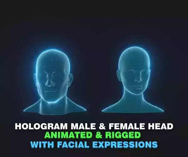Hologram Male Female Head 3D Model Animated Facial Expressions 3D Model Collection
