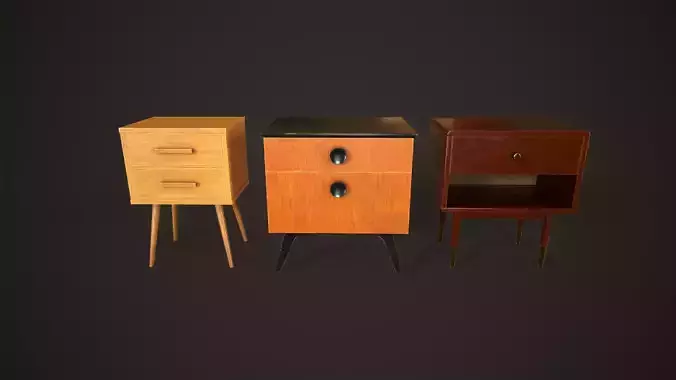 Three retro nightstands Low-poly 3D model