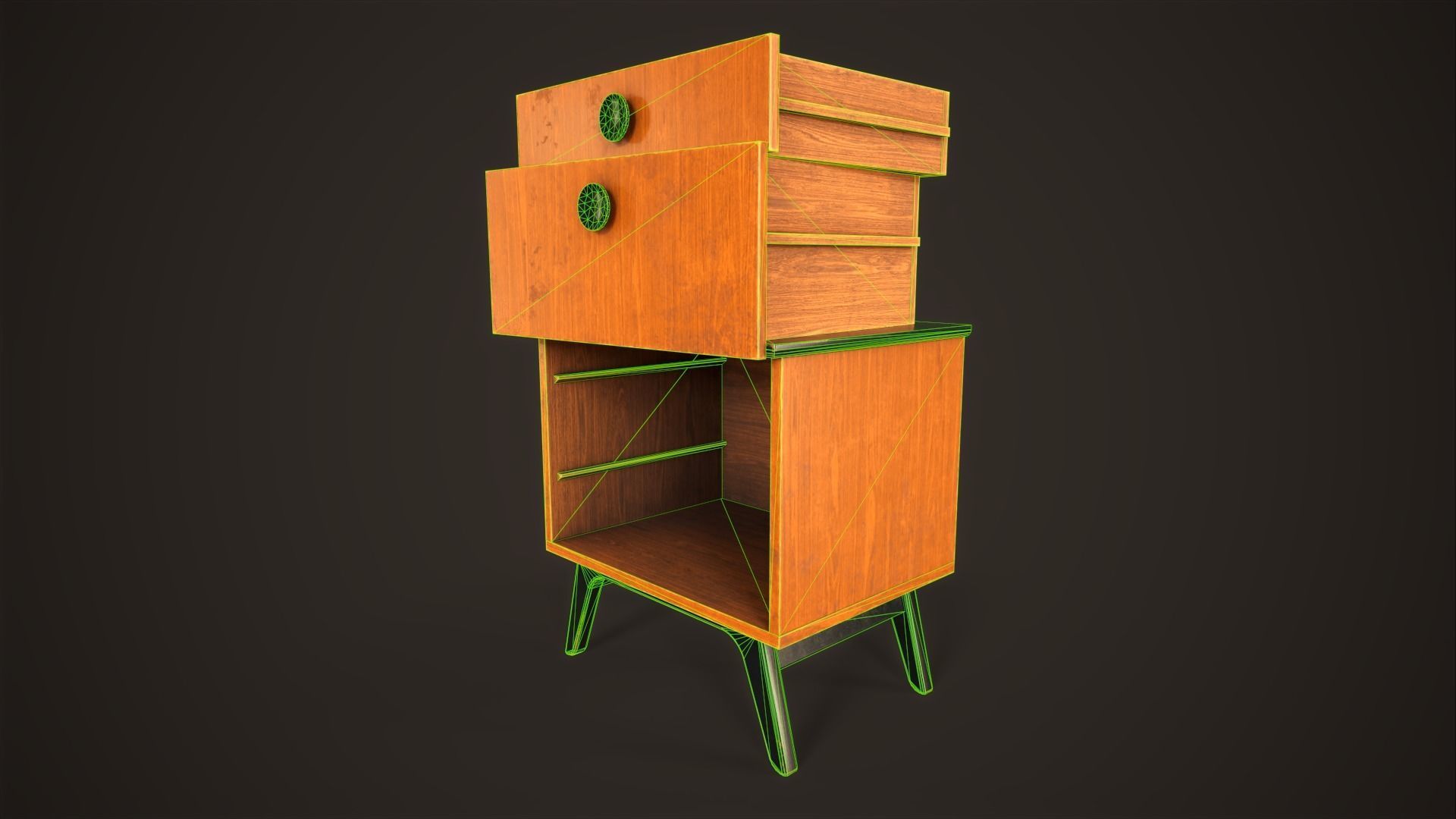 Three retro nightstands Low-poly 3D model_19