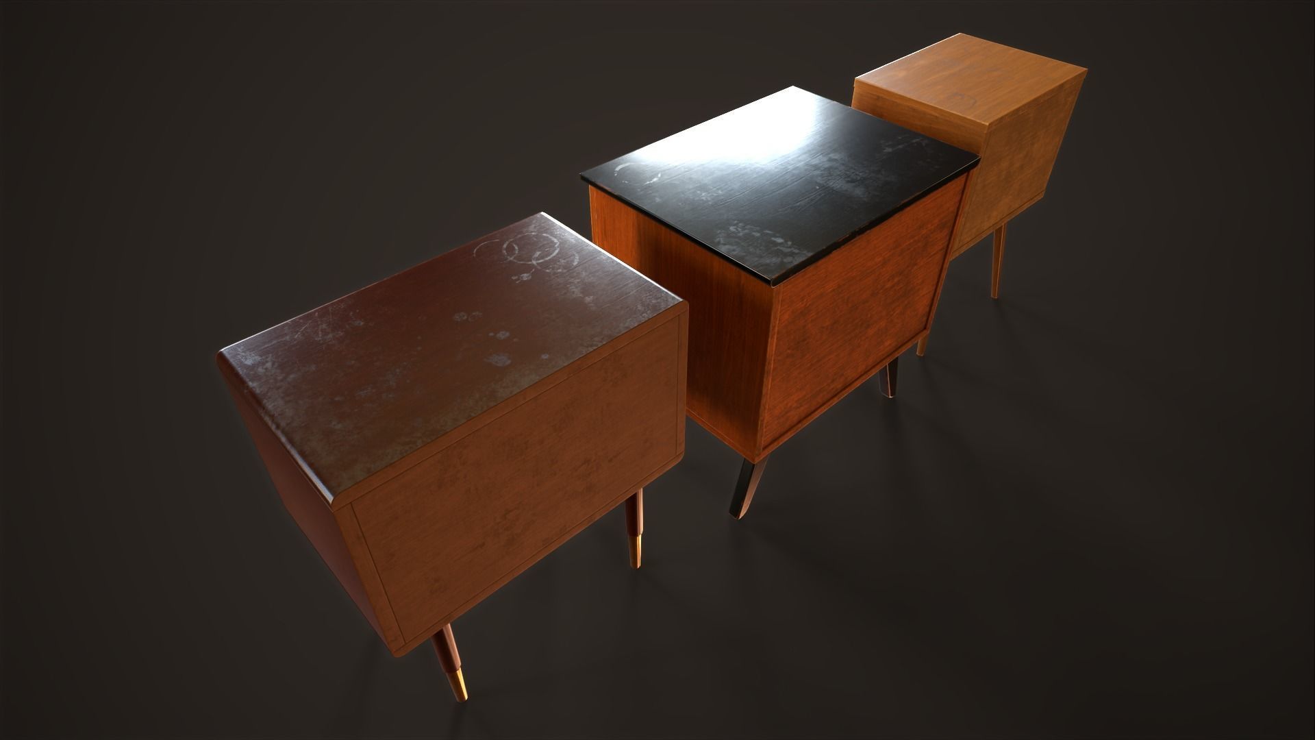 Three retro nightstands Low-poly 3D model_31