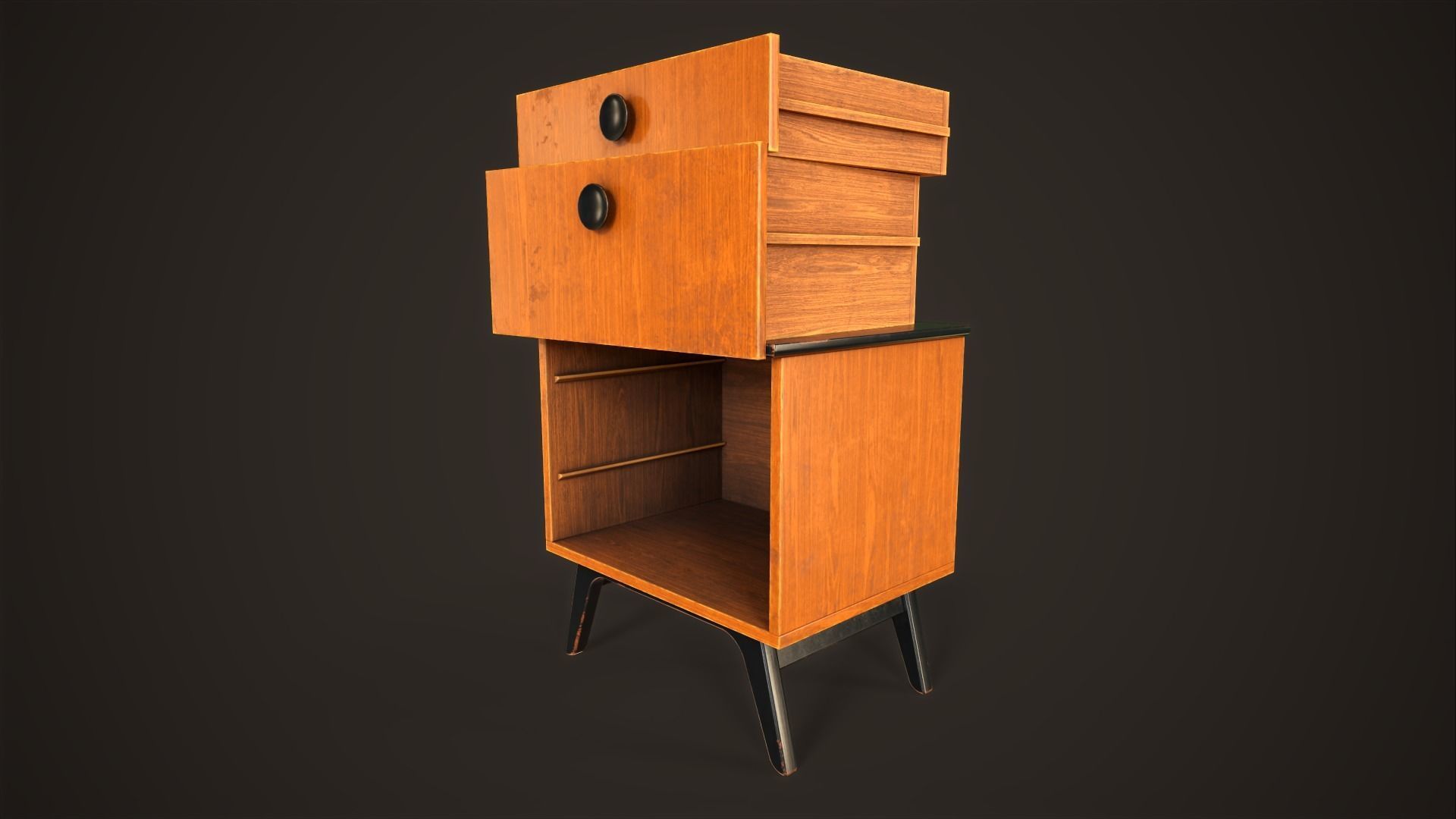 Three retro nightstands Low-poly 3D model_12