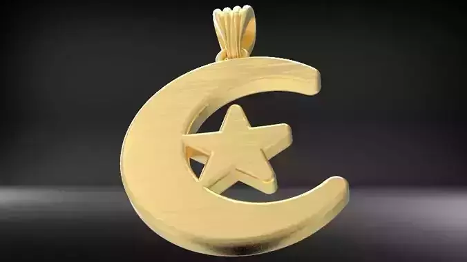 Crescent moon star charm necklace Pendant jewelry 3D print model