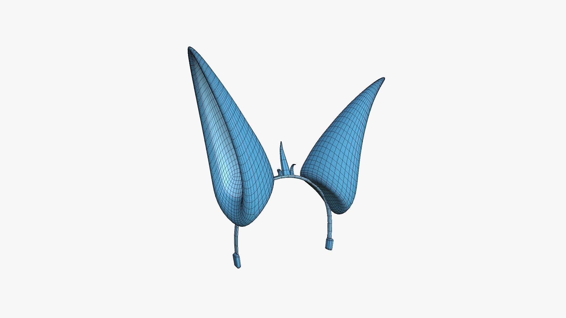 Furry Ears Tiara E03 Blue - Headband Character Design Low-poly 3D model_6