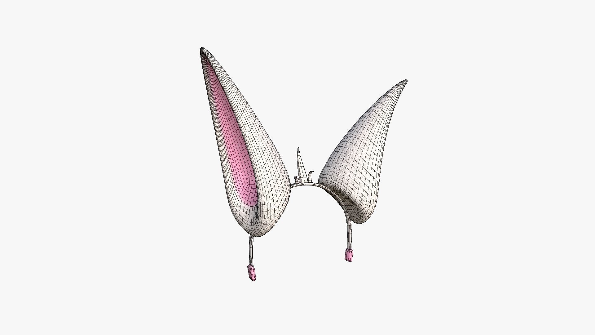 Furry Ears Tiara E06 White - Headband Character Design Low-poly 3D model_6