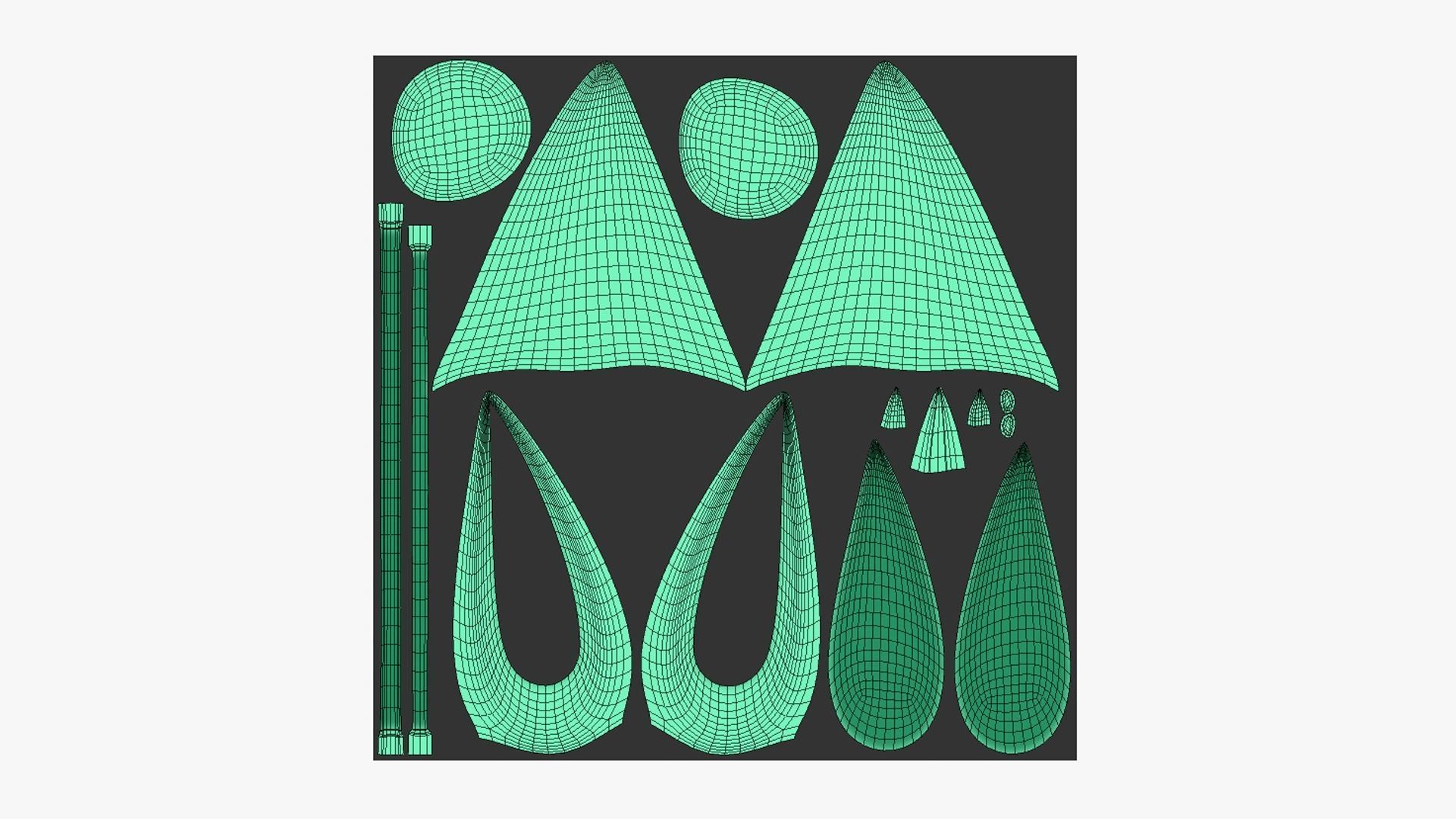 Furry Ears Tiara E07 Green - Headband Character Design Low-poly 3D model_5