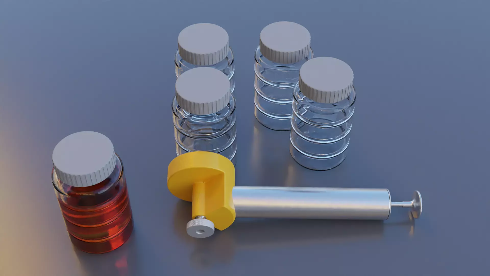 Oil analysis pump and sample bottles 3D model_0