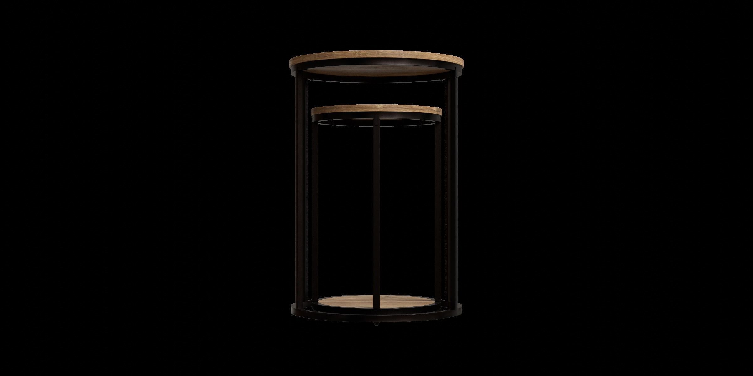 Round Set Of 2 Oak Effect Tables 3D model_5