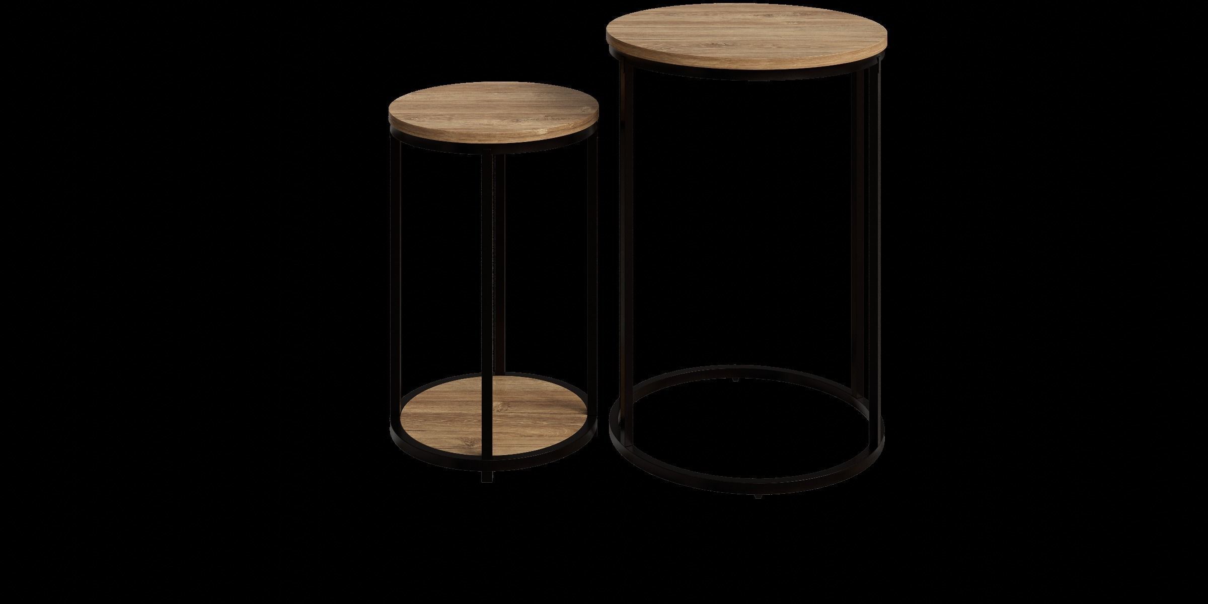 Round Set Of 2 Oak Effect Tables 3D model_11