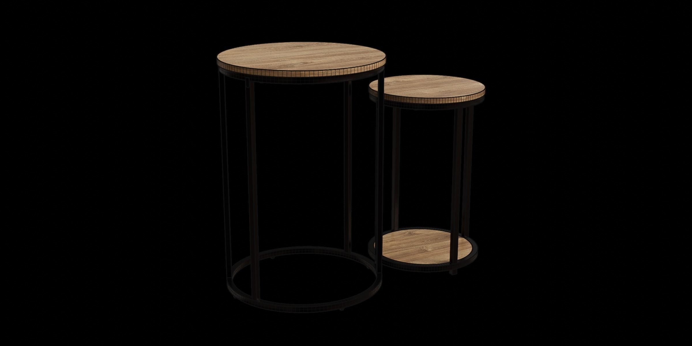 Round Set Of 2 Oak Effect Tables 3D model_4