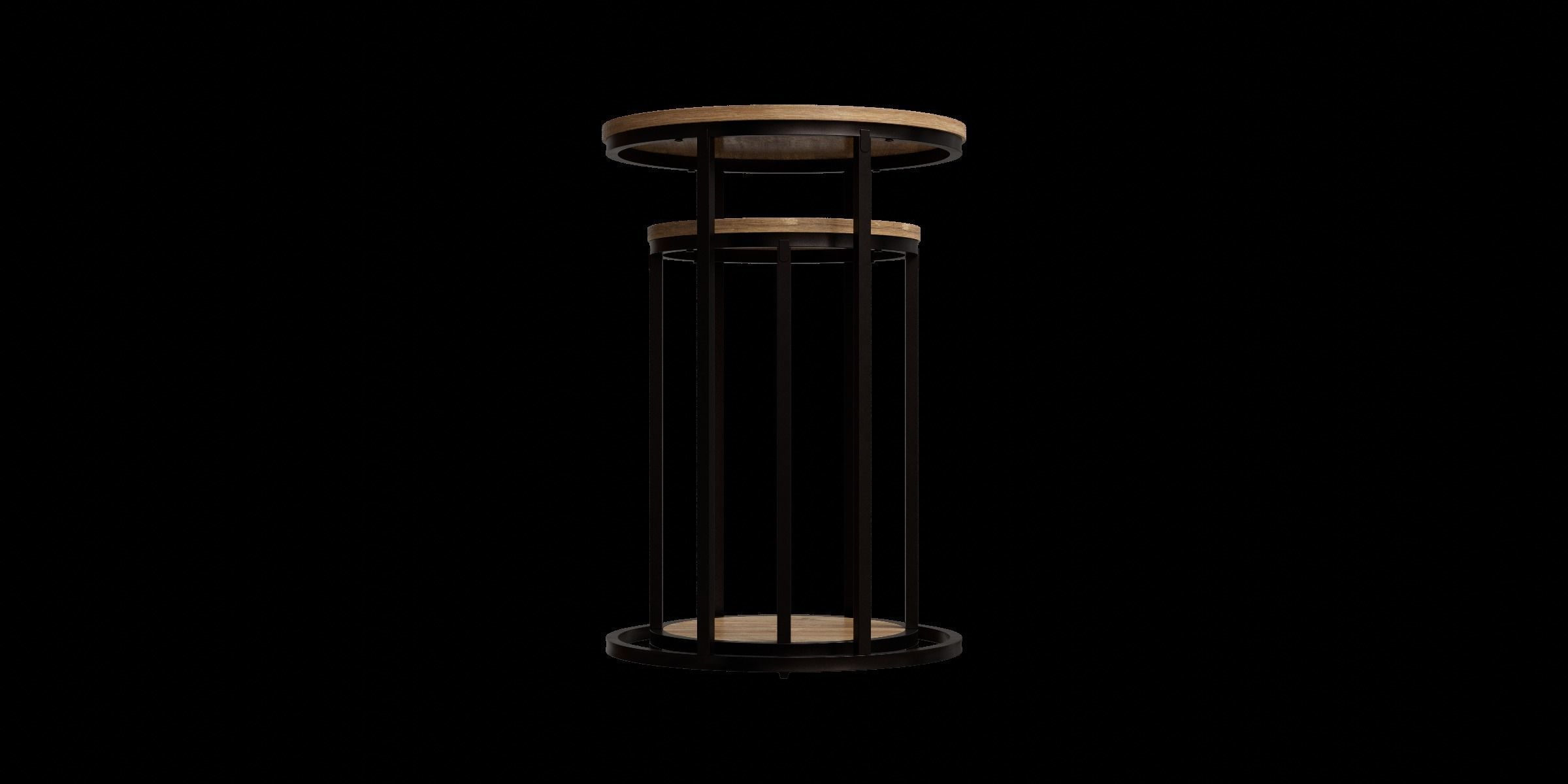 Round Set Of 2 Oak Effect Tables 3D model_8