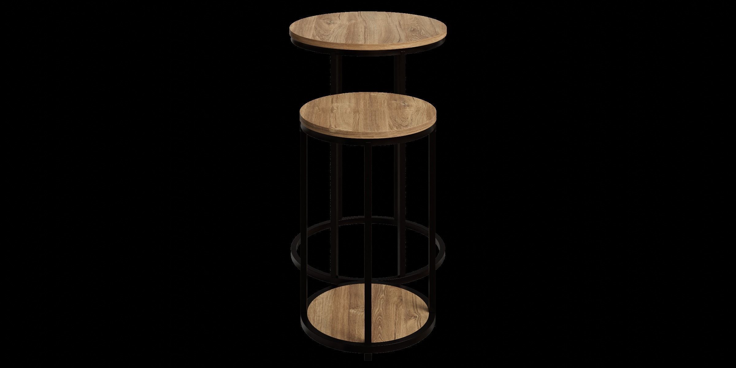 Round Set Of 2 Oak Effect Tables 3D model_12