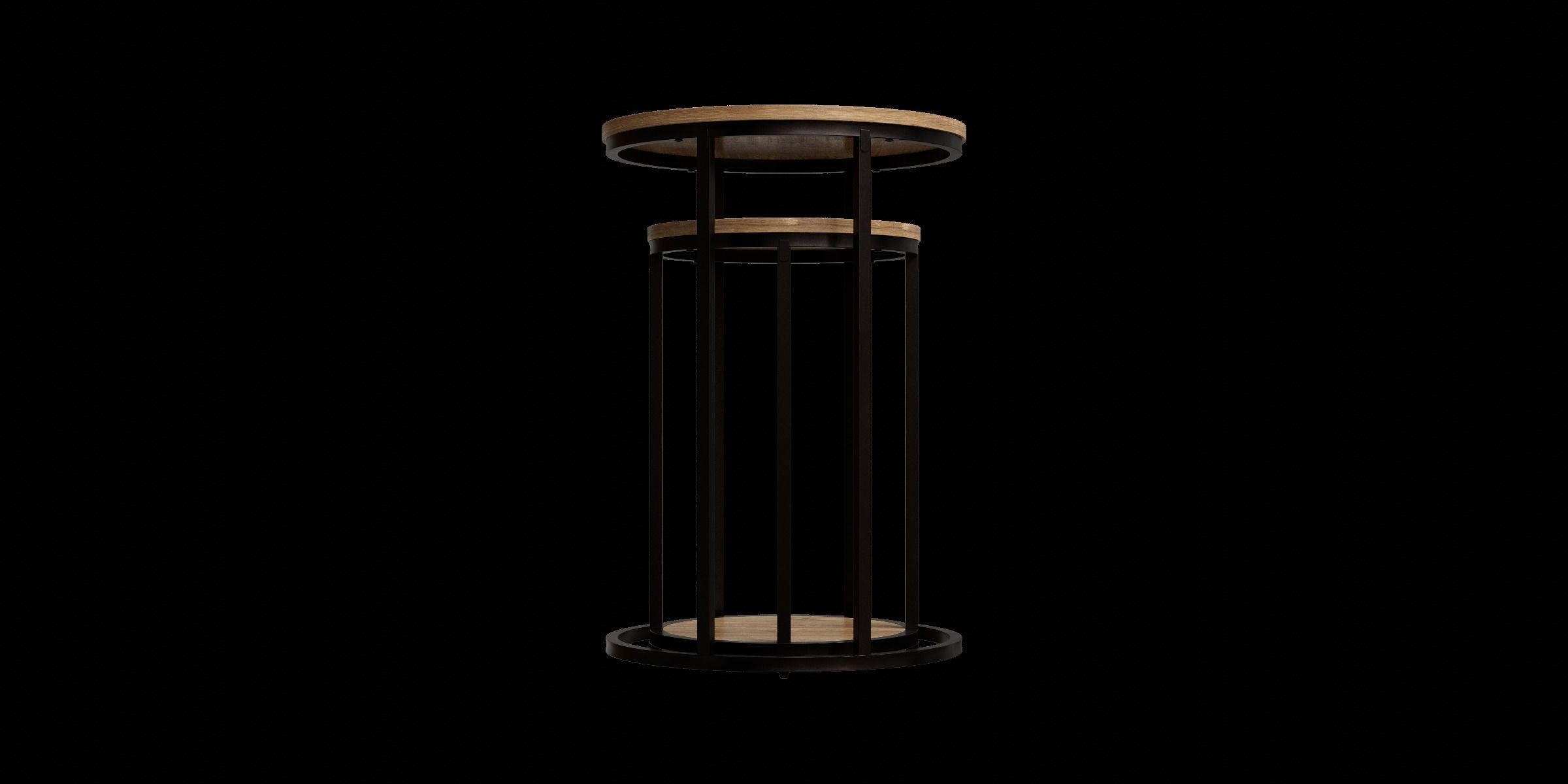 Round Set Of 2 Oak Effect Tables 3D model_6