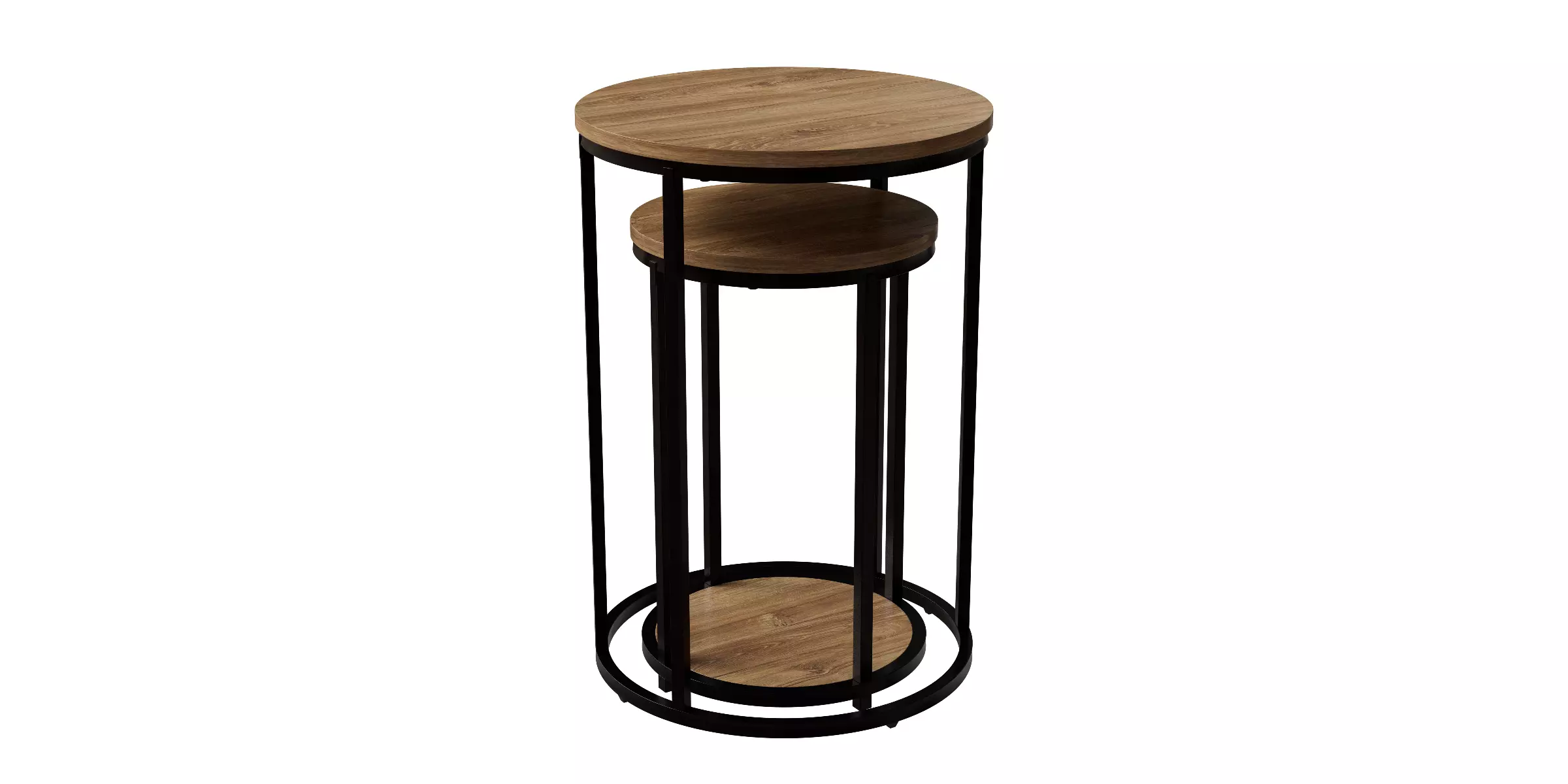 Round Set Of 2 Oak Effect Tables 3D model_0