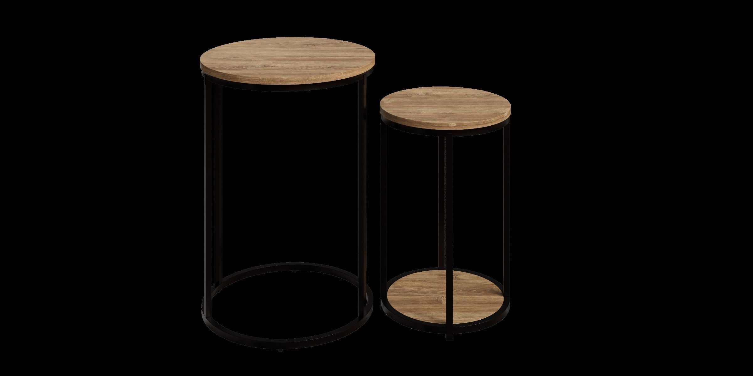 Round Set Of 2 Oak Effect Tables 3D model_9