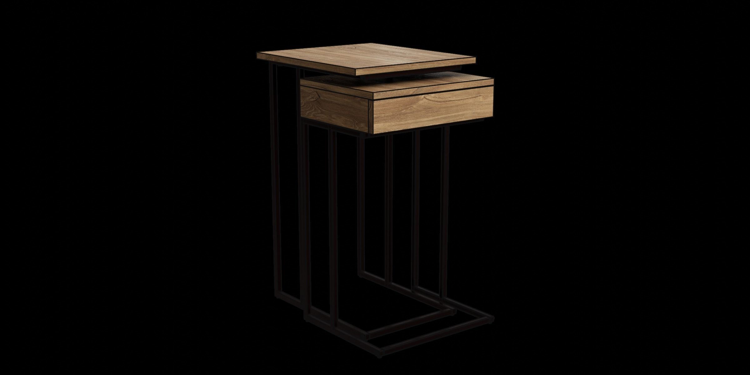 Oak Effect Nest Of Storage Tables Low-poly 3D model_4