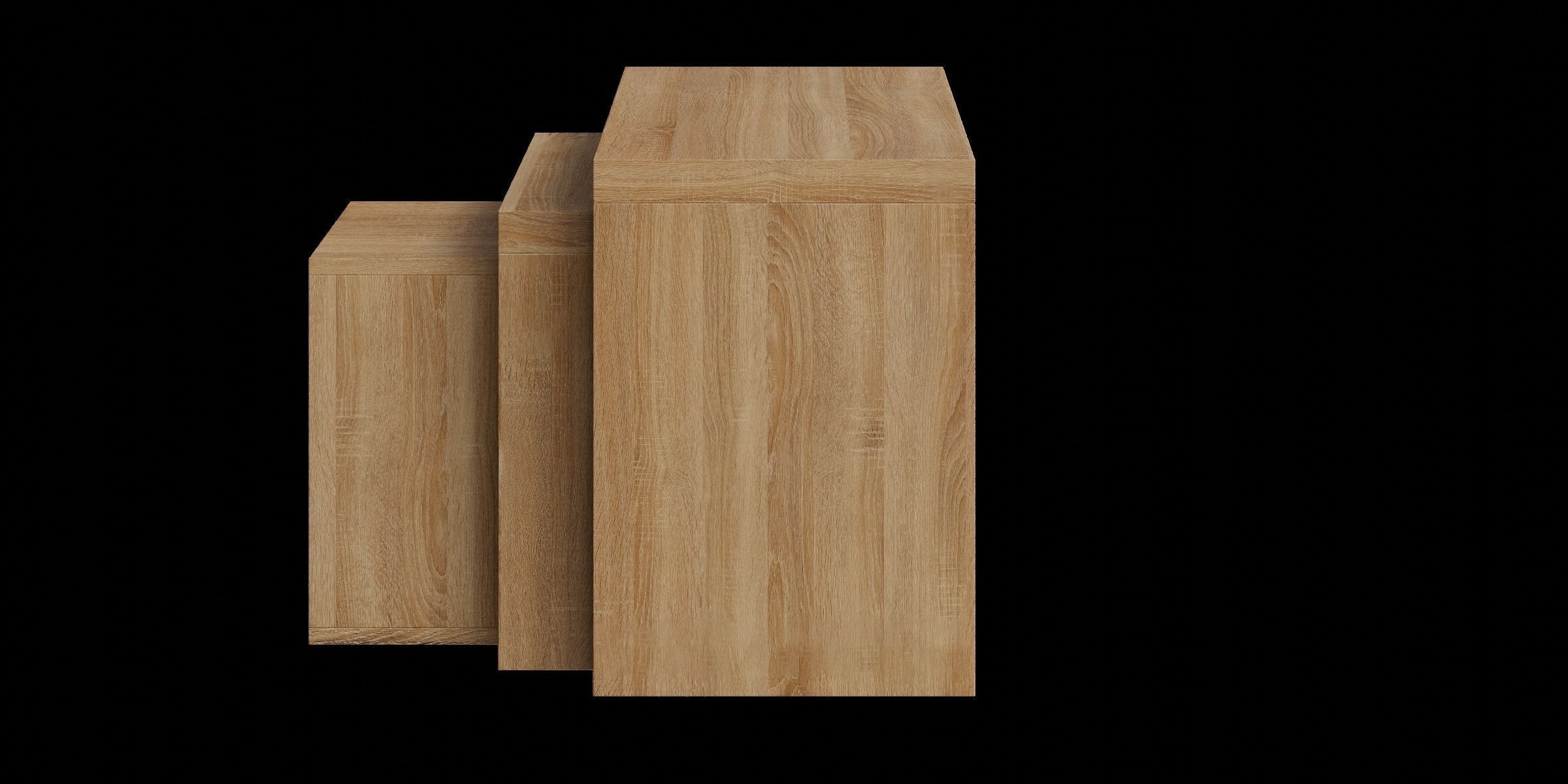 Set Of 3 Rectangle Oak Effect Tables Low-poly 3D model_12