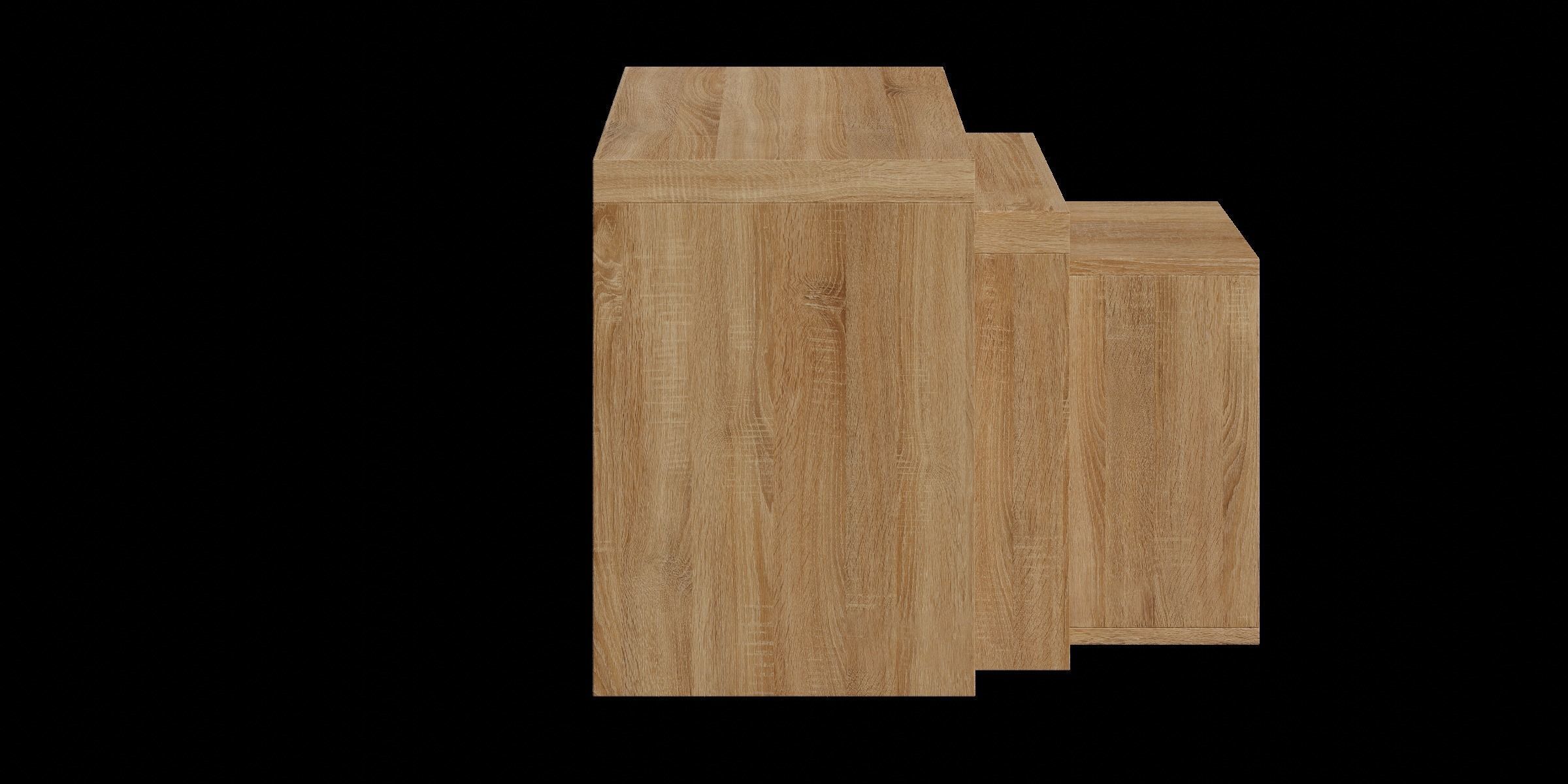 Set Of 3 Rectangle Oak Effect Tables Low-poly 3D model_10