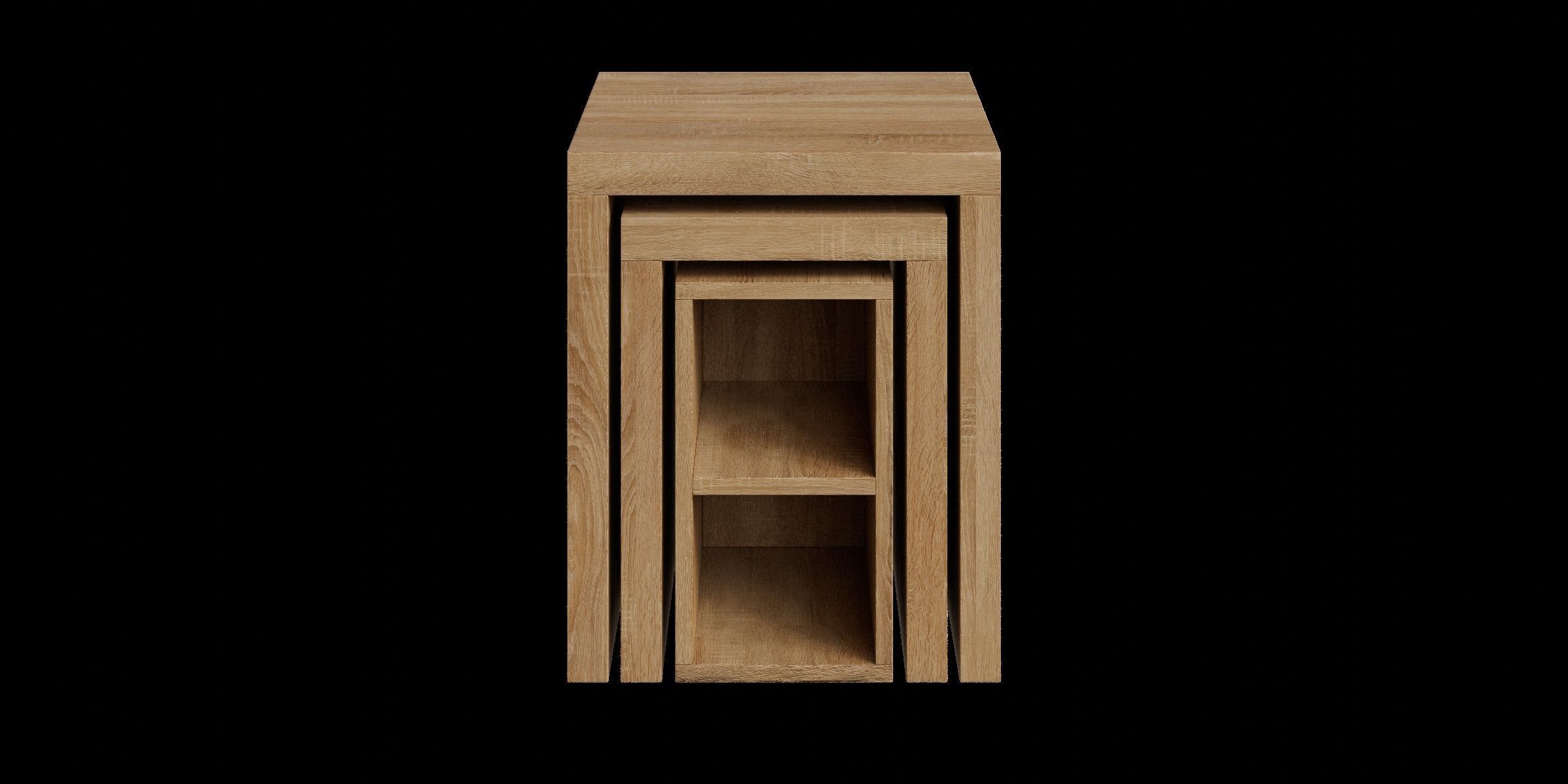 Set Of 3 Rectangle Oak Effect Tables Low-poly 3D model_9