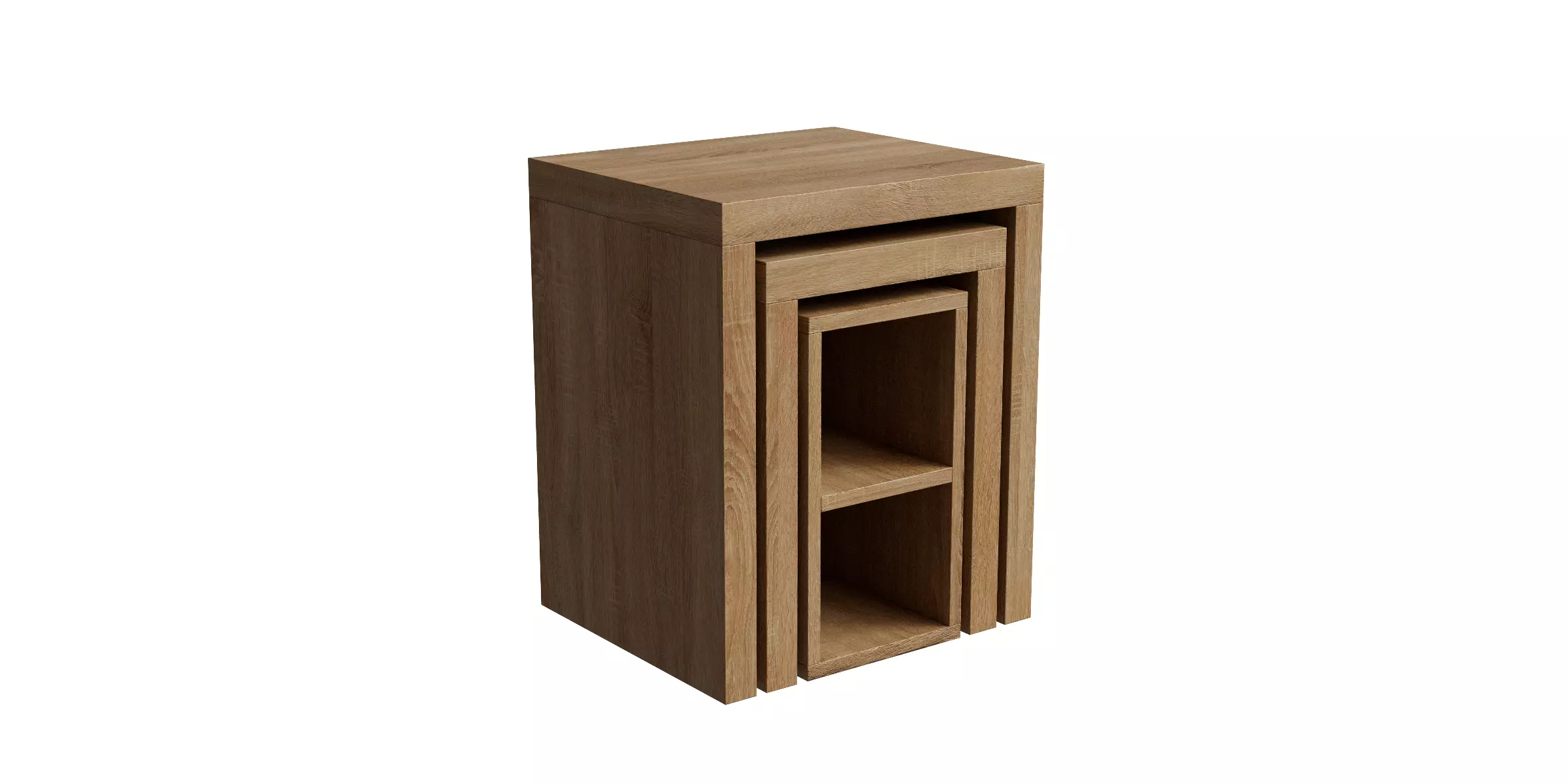 Set Of 3 Rectangle Oak Effect Tables Low-poly 3D model_0