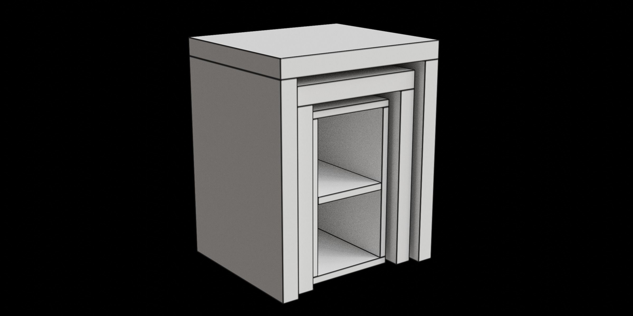 Set Of 3 Rectangle Oak Effect Tables Low-poly 3D model_3