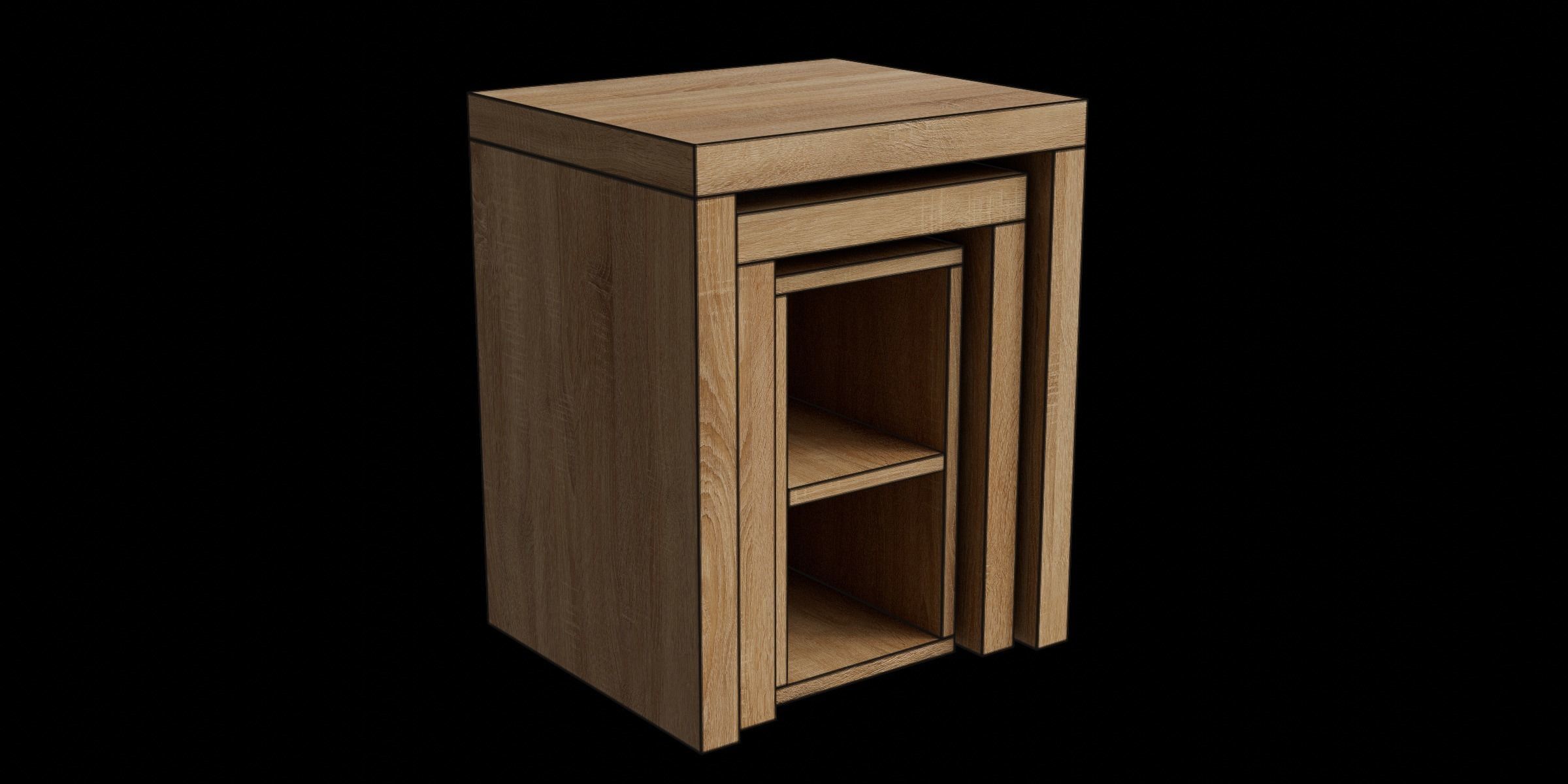 Set Of 3 Rectangle Oak Effect Tables Low-poly 3D model_4