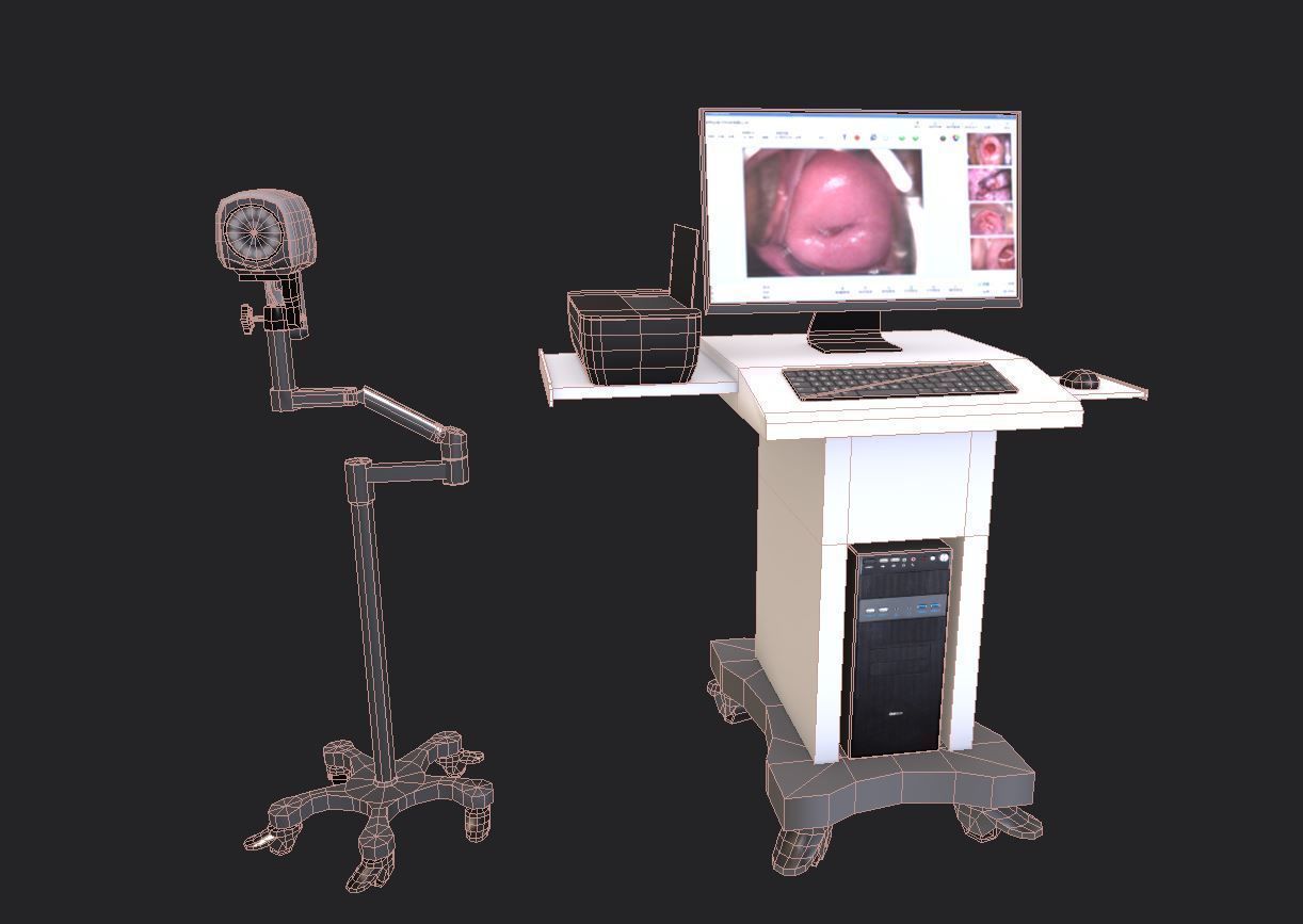 Colposcope camera and monitor Low-poly 3D model_7