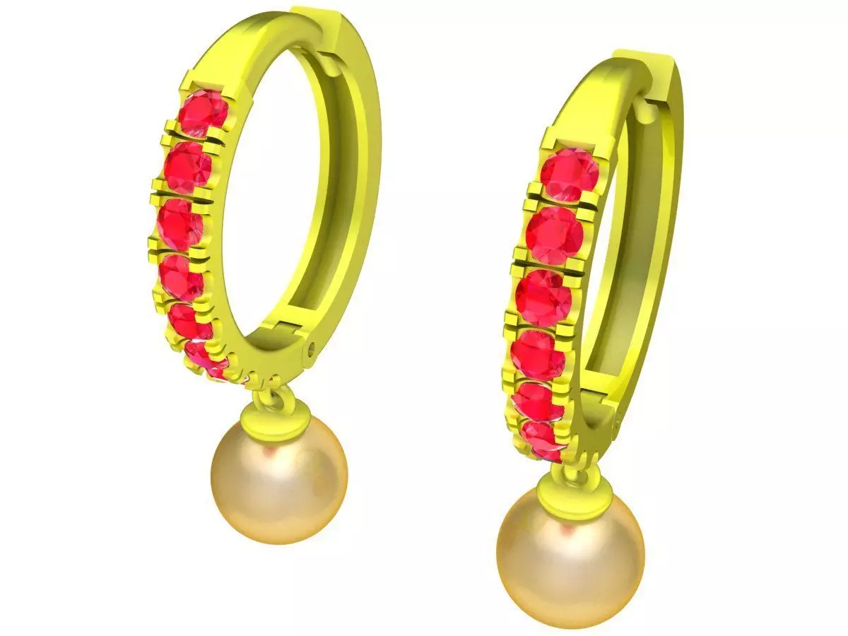 Elegant Hoop Earrings with Pearl Drop for Women 6114 3D print model