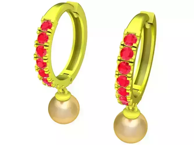 Elegant Hoop Earrings with Pearl Drop for Women 6114 3D print model