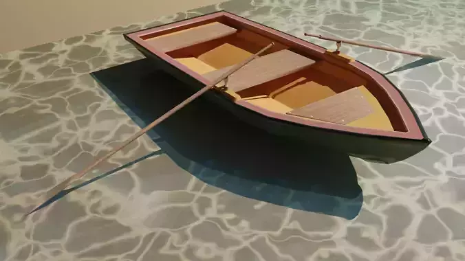 Row boat with Oars Low poly 3D model Low-poly 3D model
