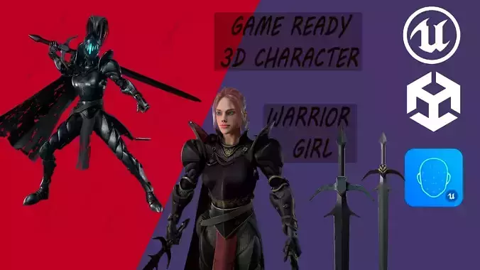 Warrior Girl - Game Ready Low-poly 3D model